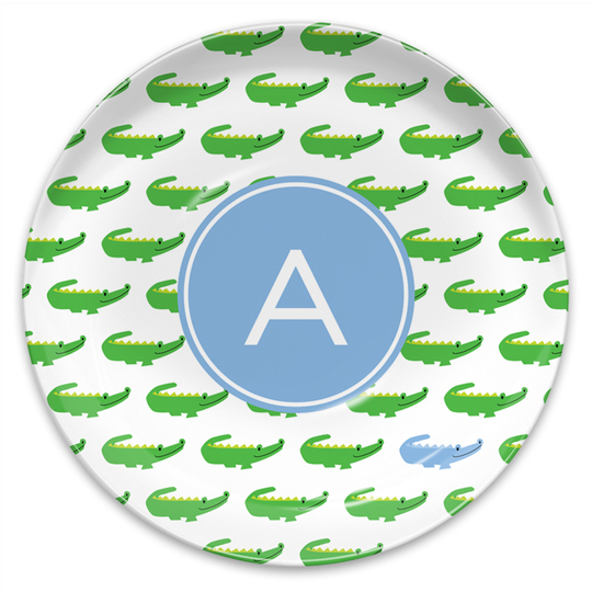 Blue Alligator Repeat Melamine Plate